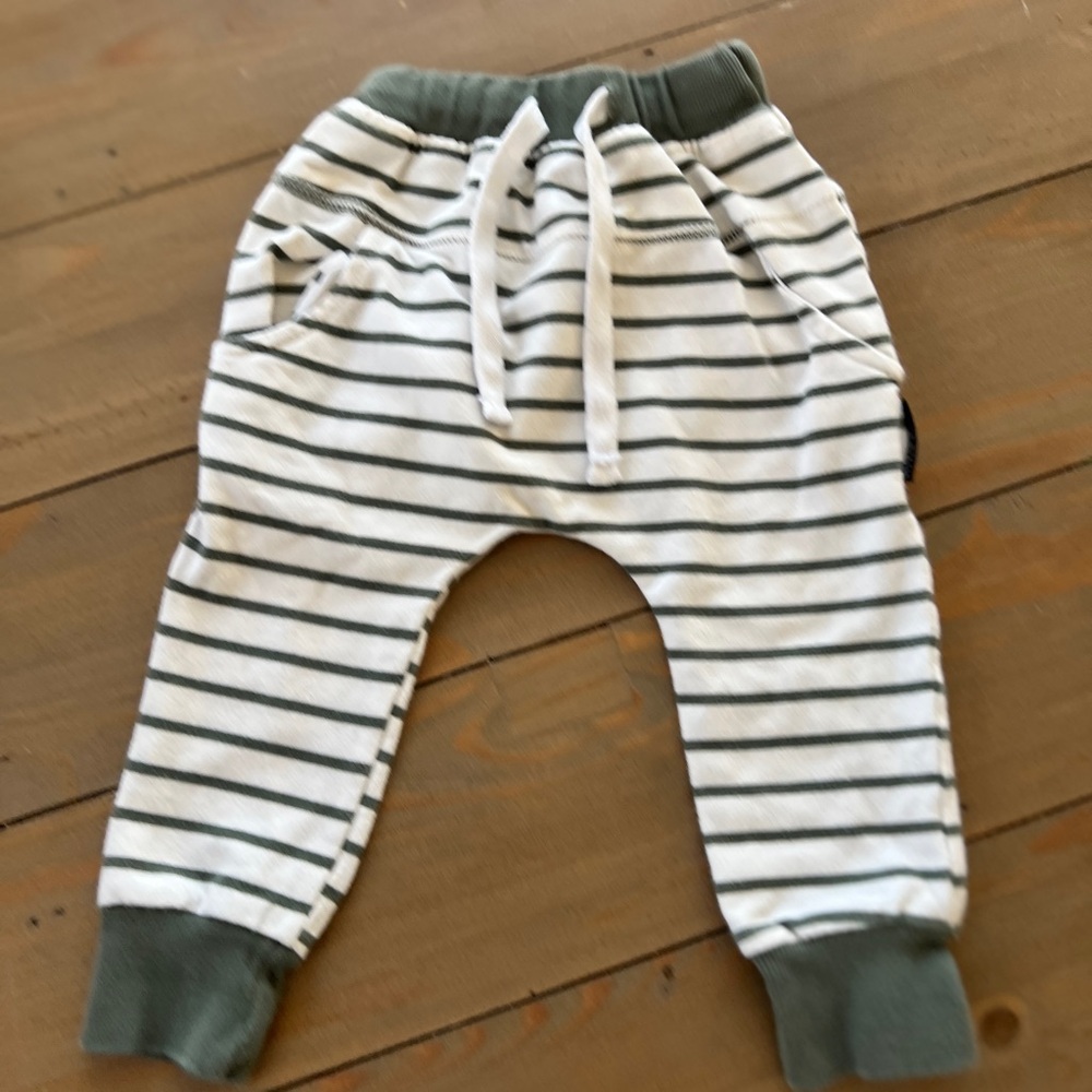 Little Bipsy White & Olive Striped Jogger Pants
